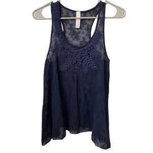 ROBIN-K Women’s Navy Blue Lace Racerback Tank Top Shark-bite Hem Camisole